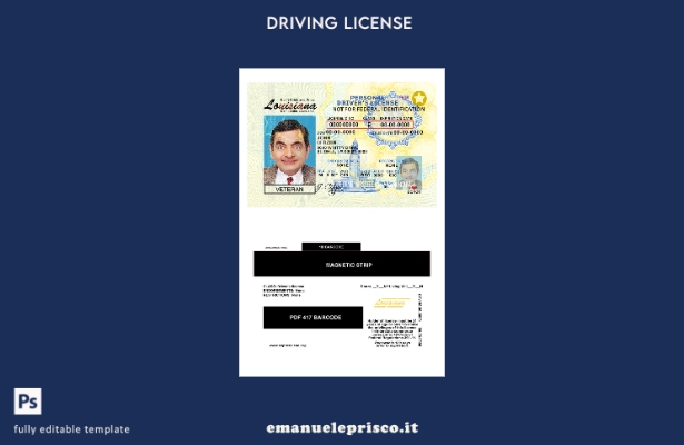 verified style modello di patente di guida USA Louisiana stile verificato template